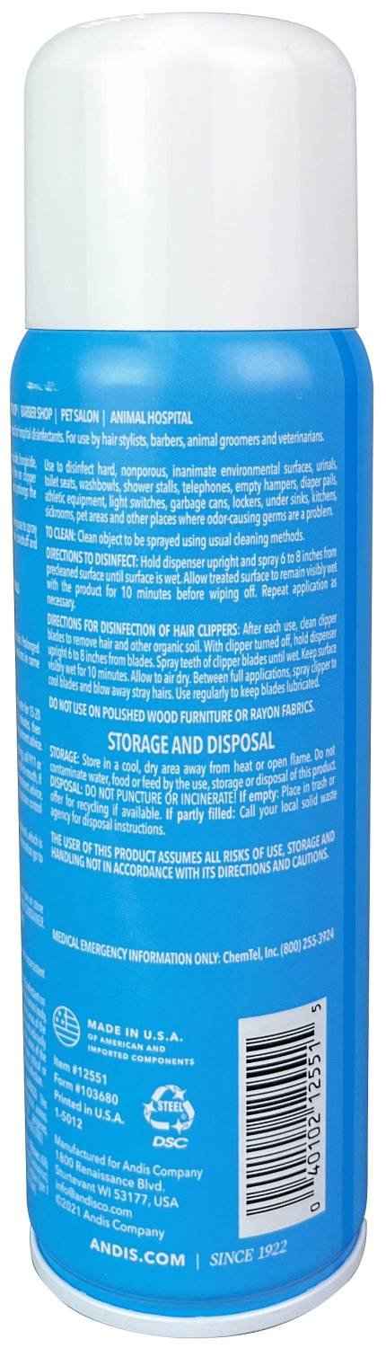Cool Care Plus clipper blade spray bottle with printed storage and disposal info