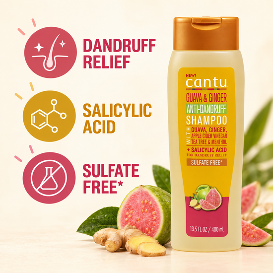 Cantu Guava & Ginger anti-dandruff shampoo bottle, 13.5 fl oz / 400 ml