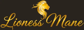 Lioness Mane logo with golden lion head, symbolizing natural hair care and earthy luxury