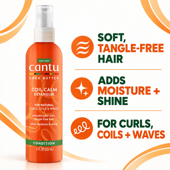 Cantu Shea Butter coil calm detangler conditioner spray bottle, orange 8 fl oz