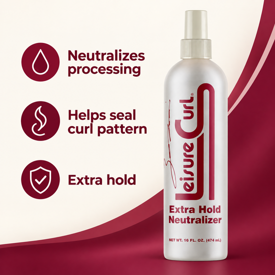 Extra Hold Neutralizer bottle with silver pump top and red label on white bottle