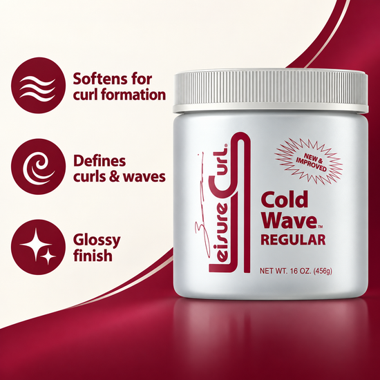 Cold Wave Regular styling gel jar with ribbed white lid and red curl text on front label