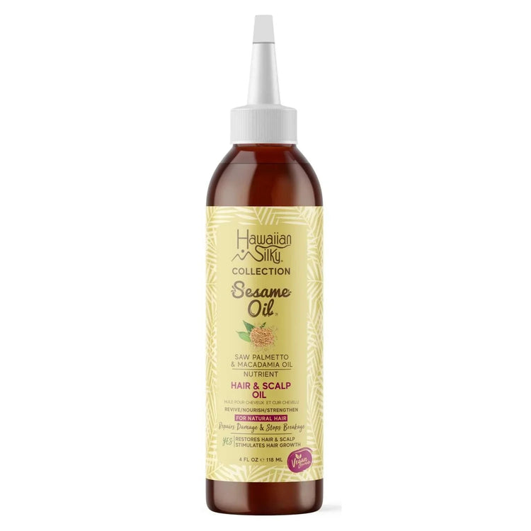 Hawaiian Silky Collection Sesame Oil hair scalp treatment bottle for nourishing hair and scalp.