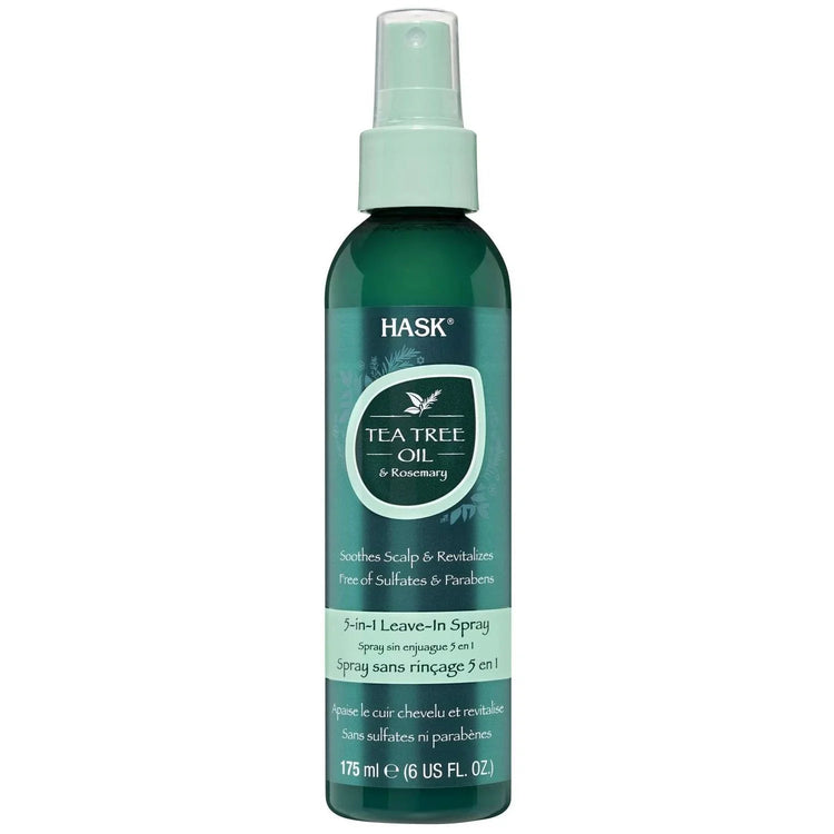 Hask Tea Tree Rosemary Oil Leave-In Spray - 5-in-1 hair treatment that cools, soothes, detangles, protects, and adds shine.