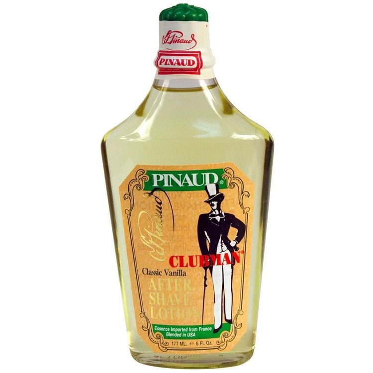 Clubman vanilla after shave lotion bottle with classic vintage design and soothing formula.