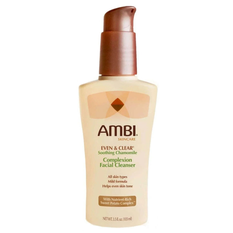 Ambi Even Clear Soothing Chamomile Complexion Facial Cleanser bottle for healthy skin care routine.