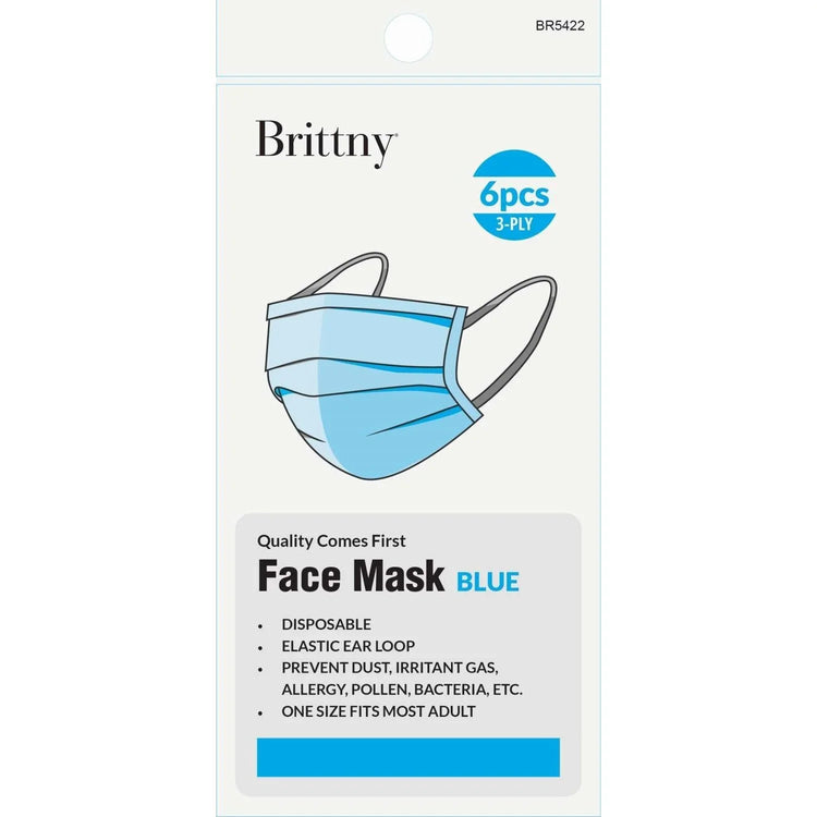 Brittny Face Mask Disposable 6Piecespack Blue by BRITTNY