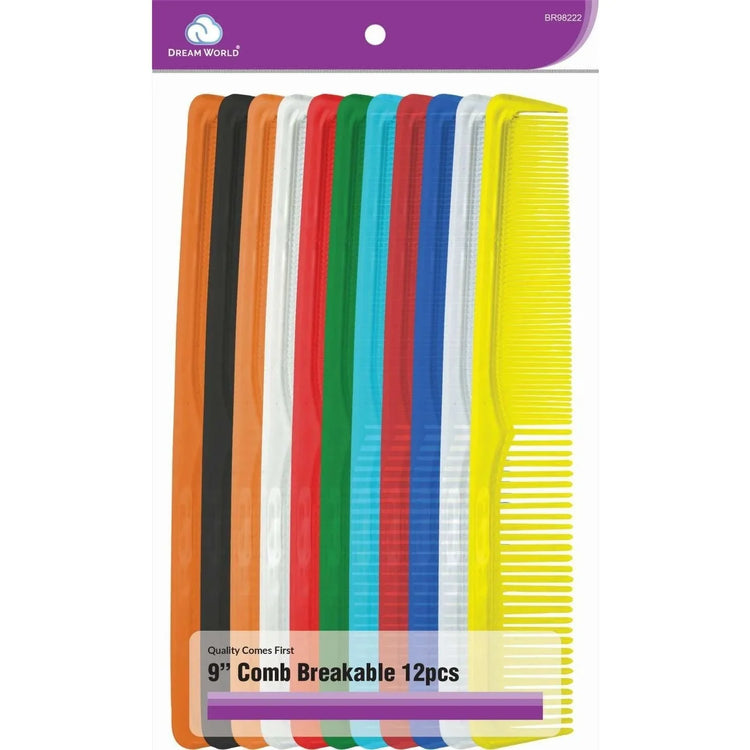 Brittny Bulk 9 Breakable Comb Assorted Clear Colors - breakable professional comb set for barbers and salons.