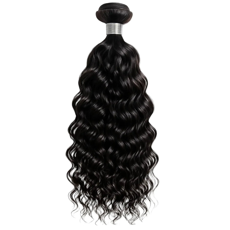 Black wavy hair bundle on a white background