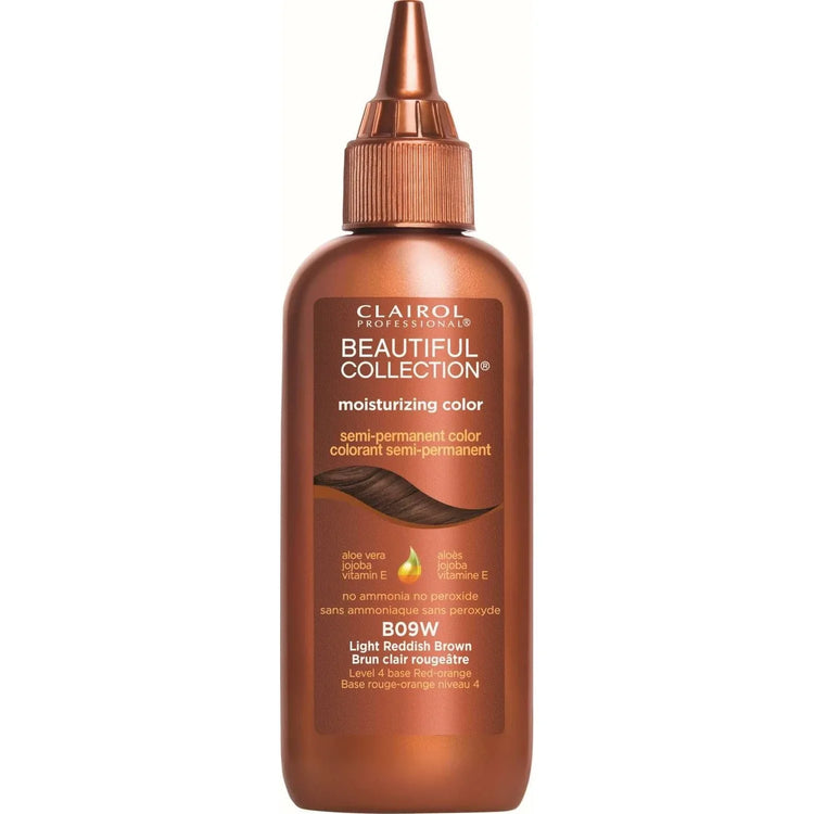 Clairol Beautiful Collection 009 Light Reddish Brown bottle for light reddish brown hair color and nourishing hair care.