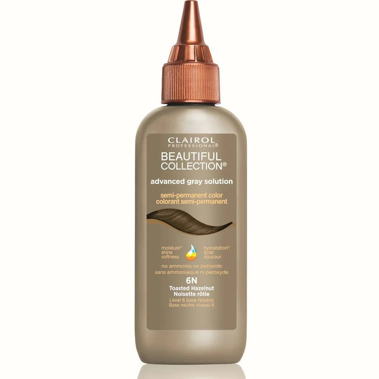 Clairol Beautiful Collection Advanced Gray Solution 6N Toasted Hazelnut semi-permanent hair color for advanced gray hair color.