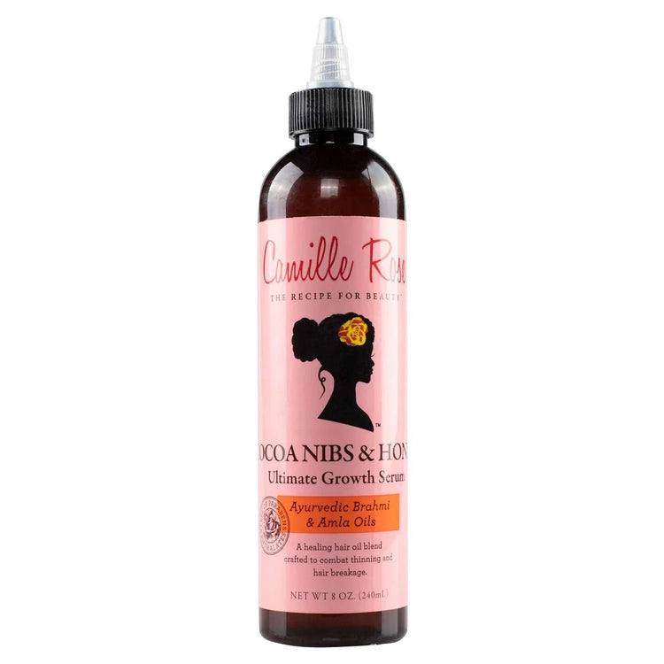 Camille Rose Cocoa Nibs Honey Ultimate Growth Serum for hair growth serum with cocoa nibs.