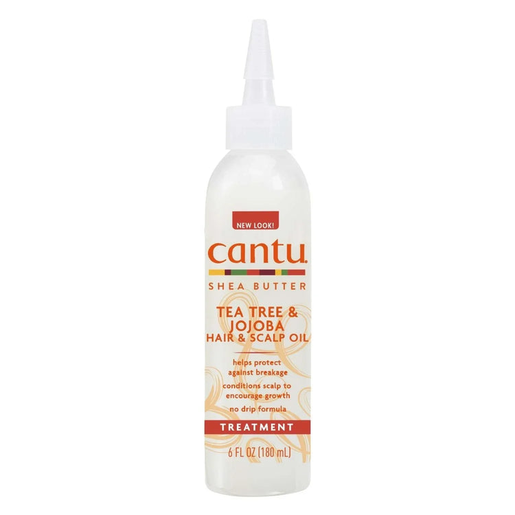 Cantu Shea Butter Tea Tree Jojoba Hair Scalp Oil bottle designed for stronger, healthier hair and conditioned scalp.