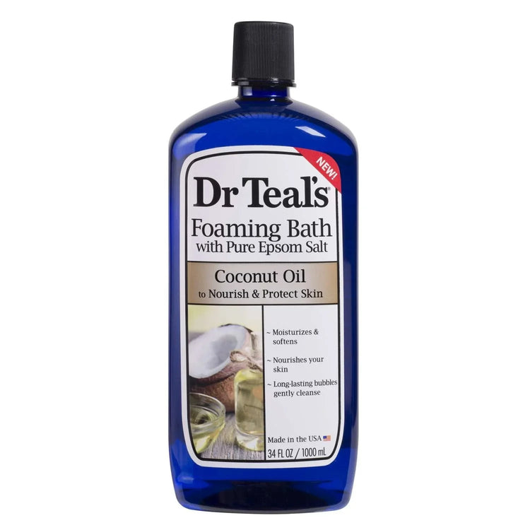 Dr Teals Nourish Protect Coconut Oil Foaming Bath with Epsom Salt for intense hydration and relaxation.
