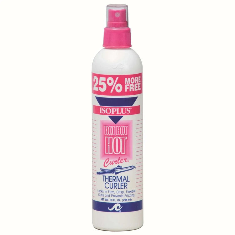Isoplus Hot Hot Hot Thermal Curler bottle with thermal curling spray for tight, flexible curls and reducing frizz.