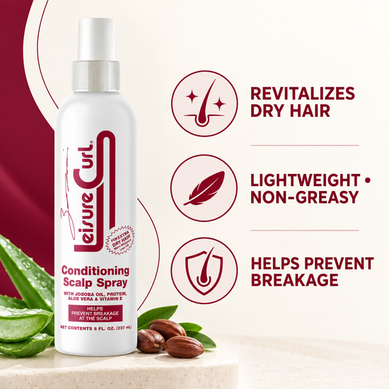 Conditioning scalp spray bottle with pump and printed benefits icons