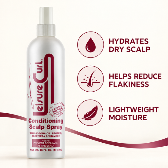 Scalp spray bottle with mist pump and hydration, anti-flake icons on white