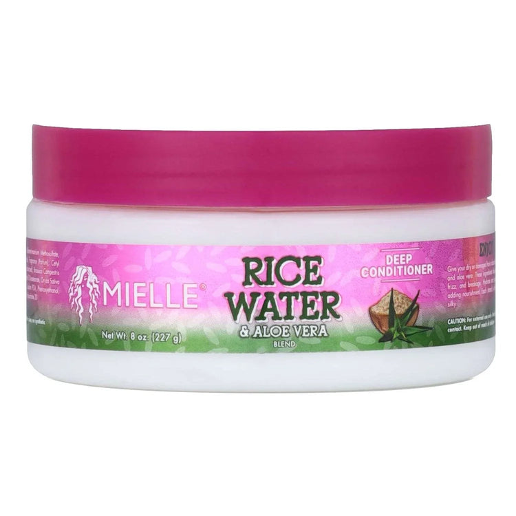 Mielle Rice Water Aloe Vera Blend Deep Conditioner, an effective aloe vera deep conditioner for healthy hair.