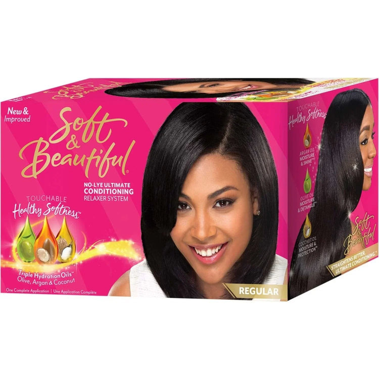 Soft & Beautiful No-Lye Hair Relaxer Kit for touchable, healthy softness in all hair types.