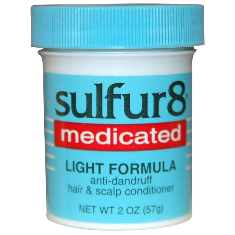 Sulfur-8 Medicated Hair Scalp Conditioner Light, a medicated scalp conditioner for dandruff, 2 oz container.