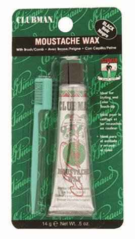 Moustache wax in a black dispenser stick, Clubman Pinaud packaging