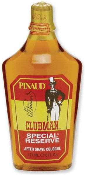 Clubman Special Reserve after shave cologne bottle, amber glass with Pinaud label