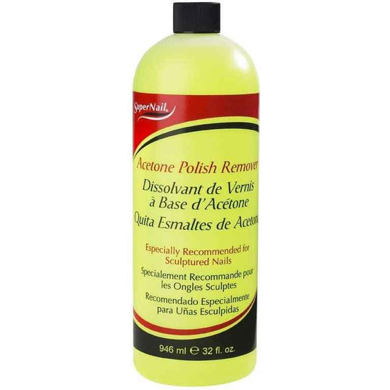 Acetone polish remover bottle, 32 fl oz, yellow label with black cap