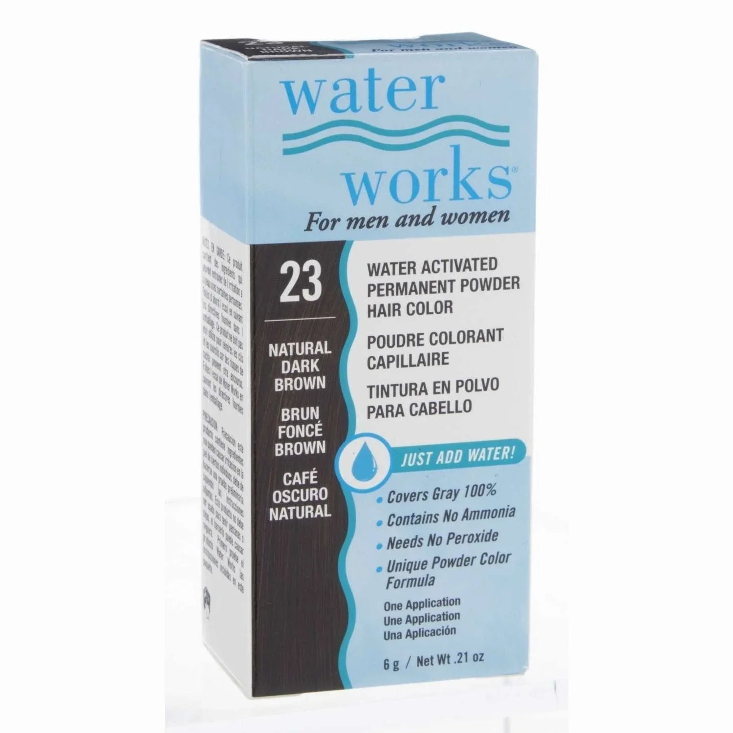 Waterworks Powder Hair Color 23 Natural Dark Brown 0.2 Oz by Waterworks