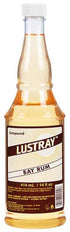 After shave lotion bottle with amber liquid and Lustray Bay Rum label, 414 mL