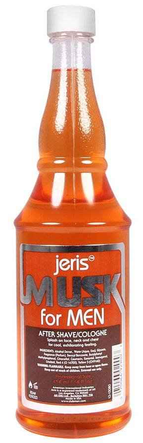 Clubman Jeris Musk after shave lotion bottle with orange amber liquid and front label