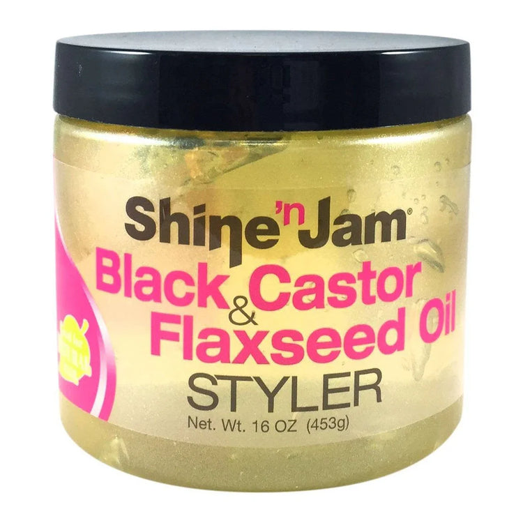 Ampro Shine N Jam Black Castor Flaxseed Oil Styler Gel 16 Oz by Ampro