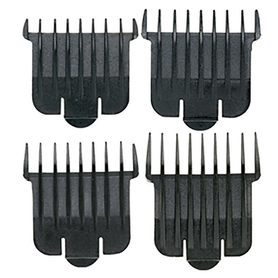 Snap-on blade comb set with four dark attachment guards