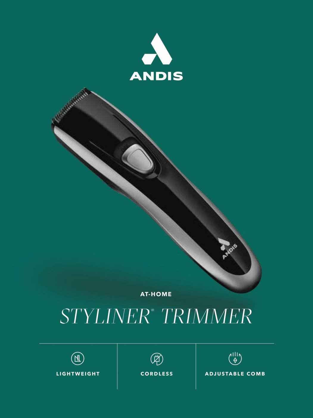 Handheld black and silver cordless trimmer with adjustable comb