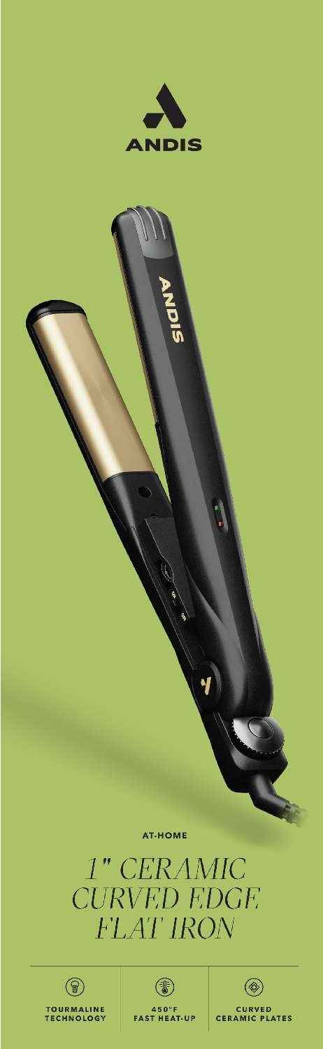 Andis 1-inch ceramic curved-edge flat iron with black body and curved plates