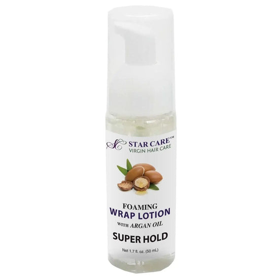White Star Care foaming wrap lotion bottle, super hold, argan oil, 1.7 oz (50 ml)