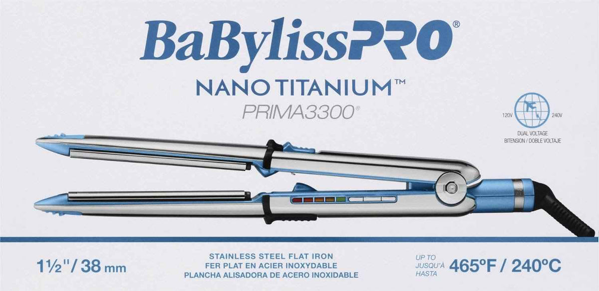 Nano titanium flat iron with blue handle and digital temperature display