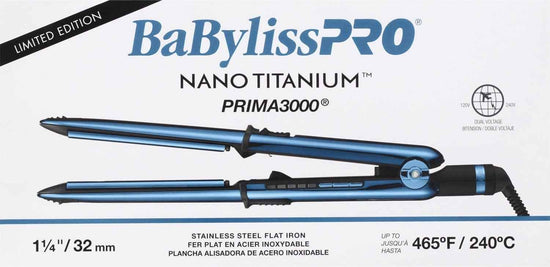 BabylissPRO nano titanium flat iron with blue and black stainless steel plates, limited edition