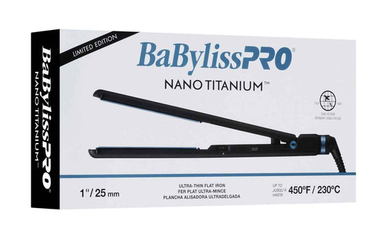 Black and blue 1 in ultra-thin flat iron hair styling tool in retail box