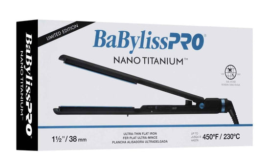 BabylissPRO Nano Titanium 1.5-inch flat iron package, black and blue, limited edition