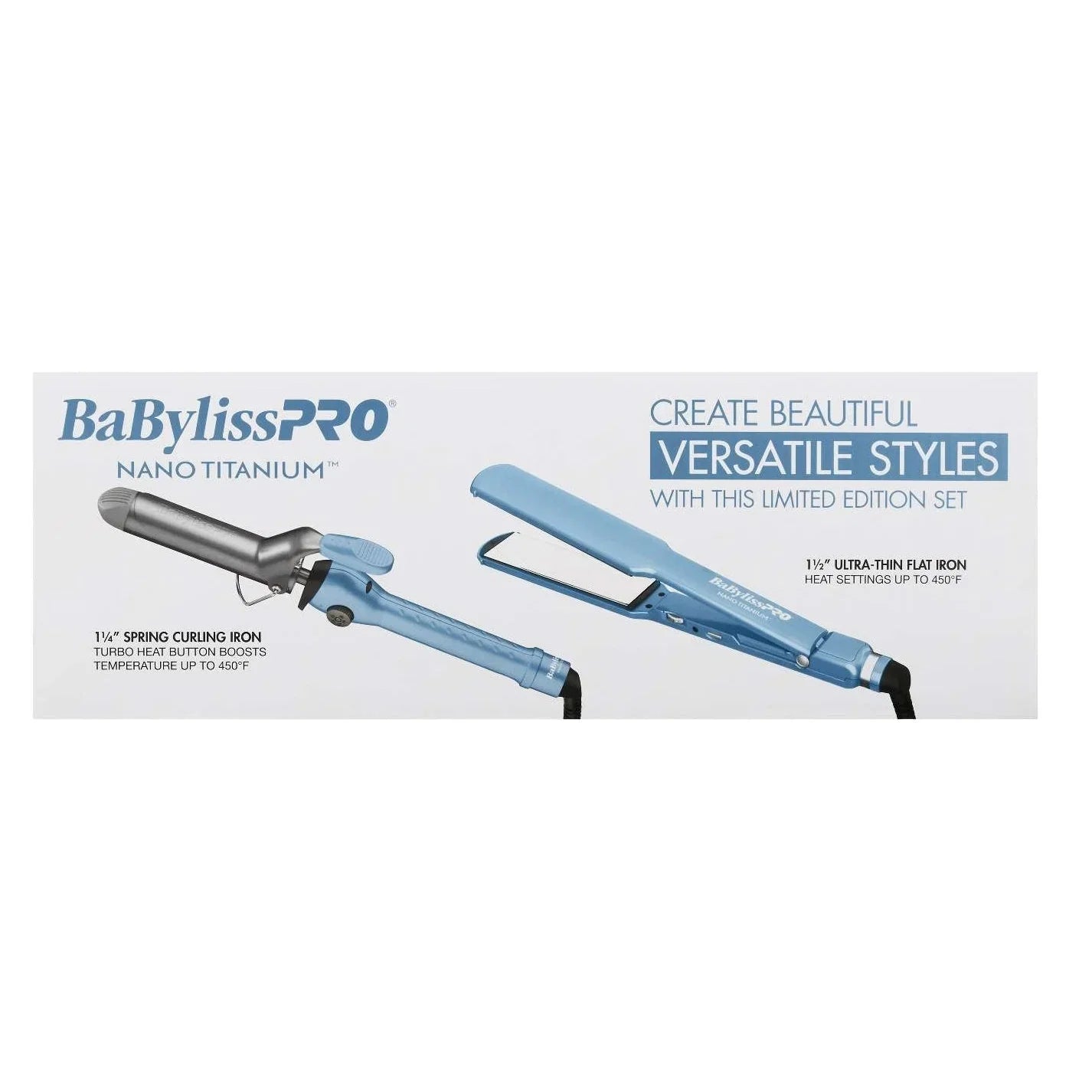 Babyliss Nano Titanium 1.5Inch Ultra Thin Flat Iron and 1.25Inch Spring Iron Prepack by BabylissPro