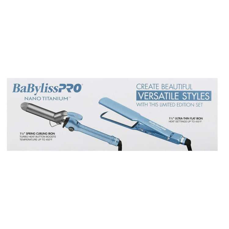Babyliss Nano Titanium 1.5Inch Ultra Thin Flat Iron and 1.25Inch Spring Iron Prepack by BabylissPro