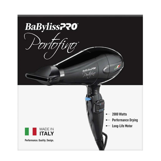 BabylissPRO Portofino nano titanium hair dryer, black, 2000W, long-life motor