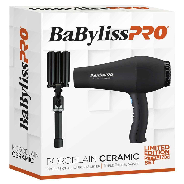 BabylissPRO Porcelain Ceramic triple barrel waver styling set in retail box