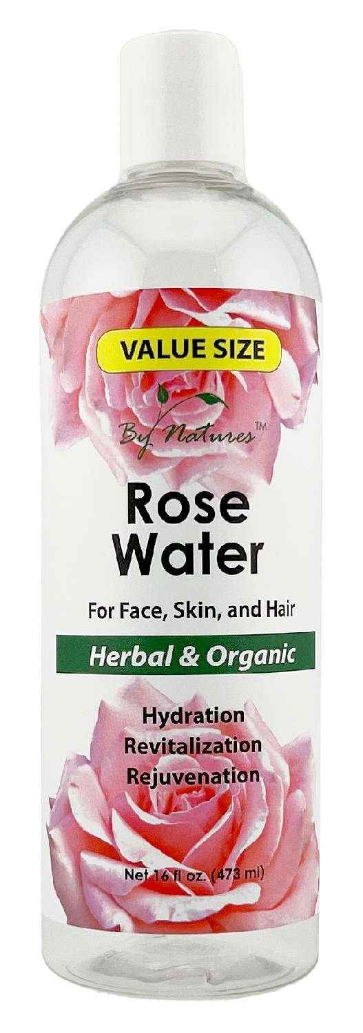 Rose water mist bottle with floral label, herbal & organic, 473 ml value size