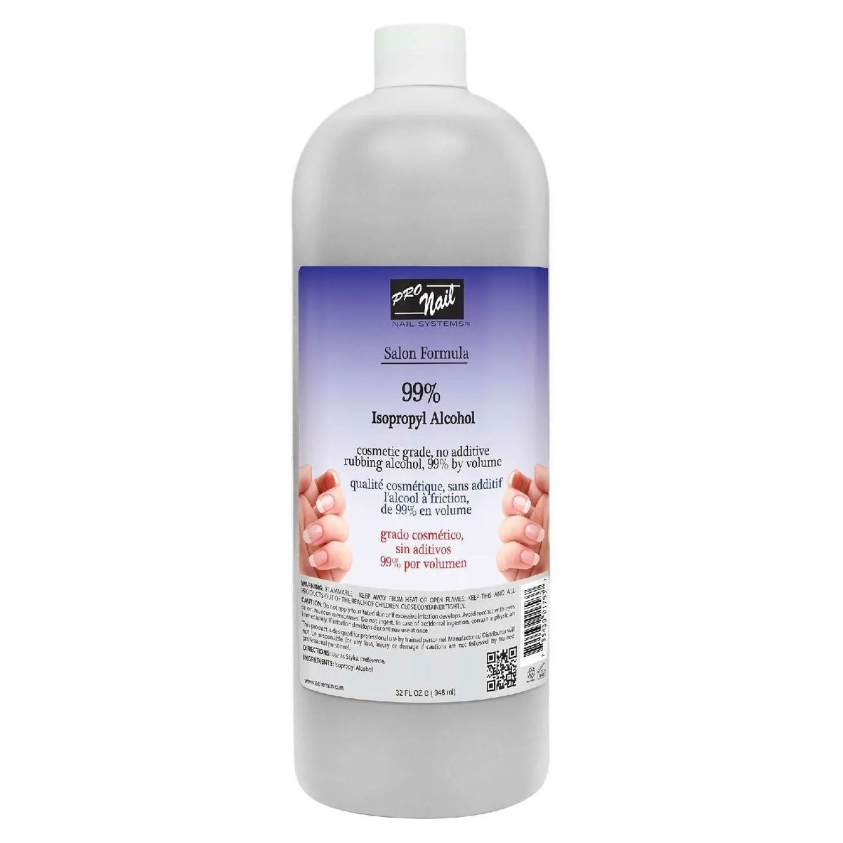 99% isopropyl alcohol bottle, 32 oz, white plastic with purple front label