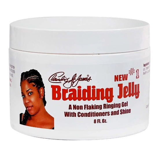 White 8 fl oz Braiding Jelly non-flaking ringing gel with conditioners, jar