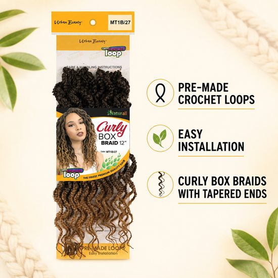 Curly box braid crochet loop hair weave pack, pre-made curly braids with tapered ends
