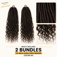 Two bundles of dark brown curly box braids shown on a white background, with two close-up detail panels on the right and text reading &