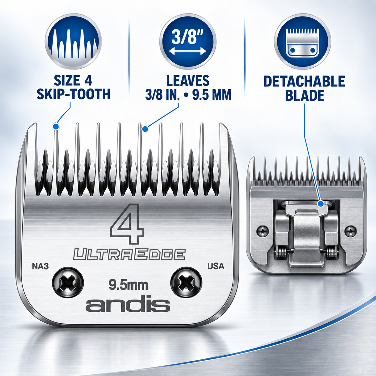 andis UltraEdge size 4 skip-tooth blade, 3/8 in (9.5 mm), detachable