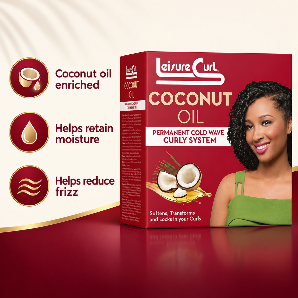 Leisure Curl coconut oil hair curl treatment kit box with permanent cold wave curly system
